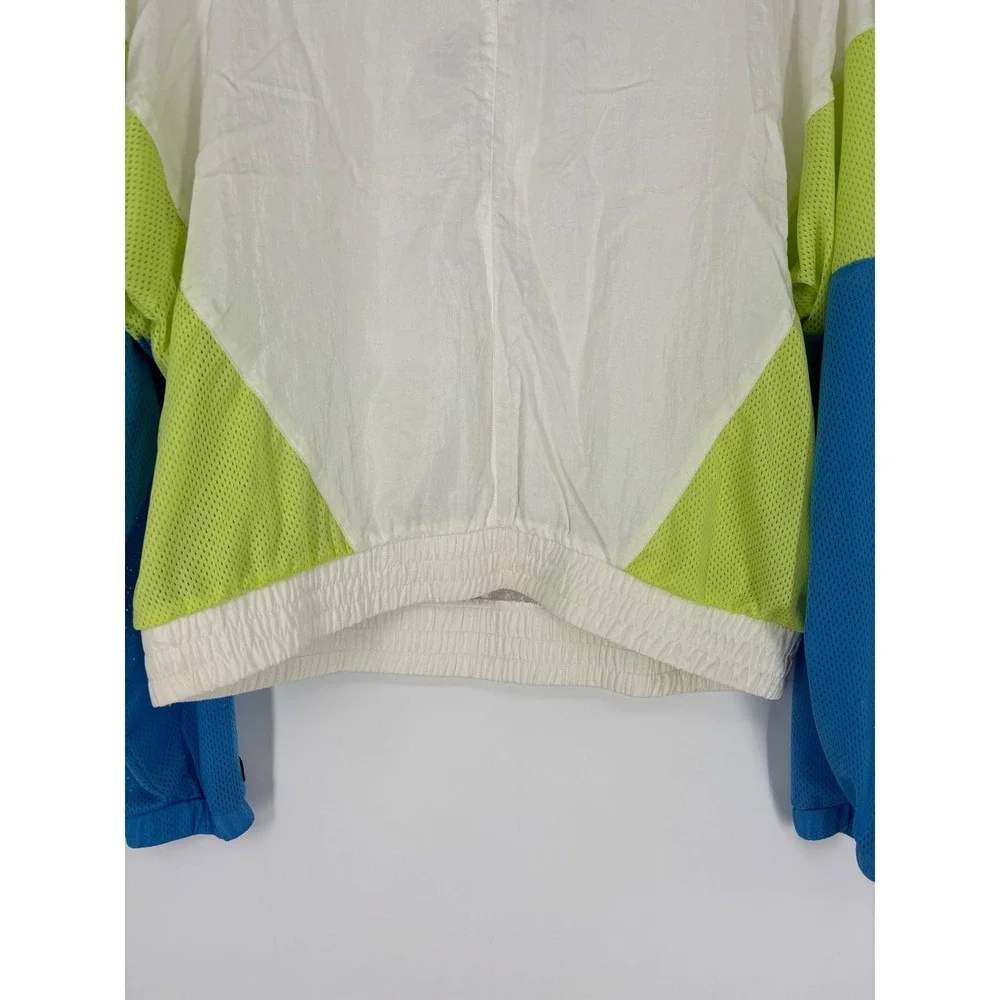 Champion‎ Windbreaker Jacket Womens L White Neon Colorblock Mesh Quarter Zip